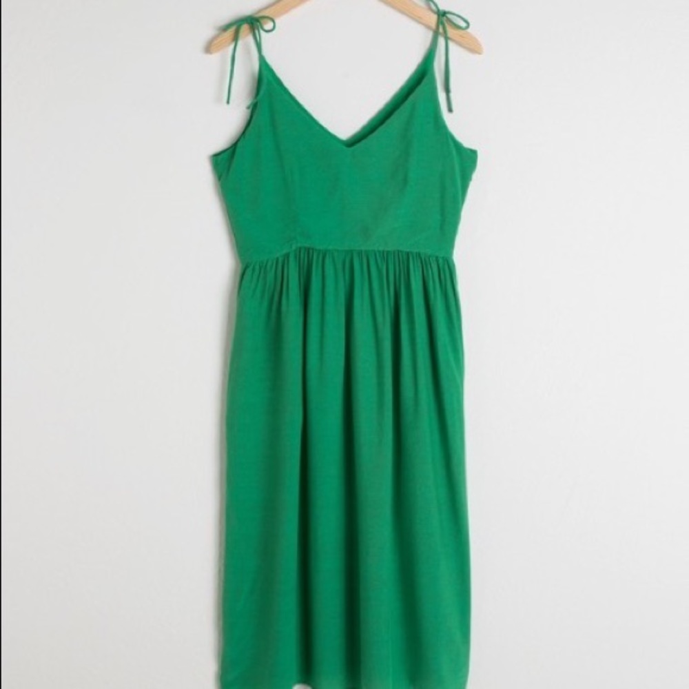 & Other Stories Green Tie Sleeve Strappy Midi Dress